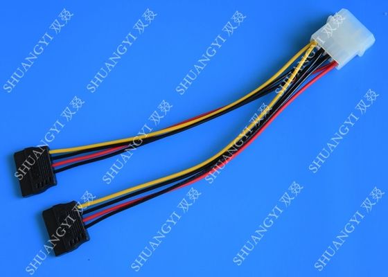 China 4P Molex To Dual SATA Flat Wire Harness And Cable Assembly Black Red Yellow With Y Cable Adapter supplier