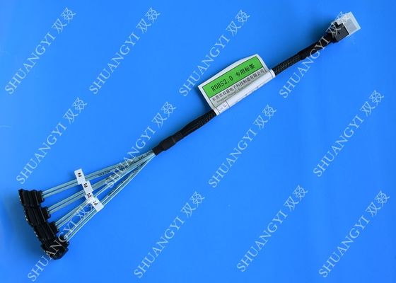 China Blue SFF 8643 To 4 SATA SAS Hard Drive Cable Fanout 12gbps Flexible Design supplier