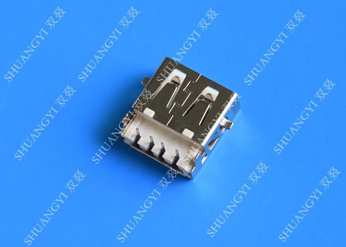 DIP 180 Degree Jack Socket 4 Pin USB Charging Connector , 15mm USB 2.0 Female Type A Connector
