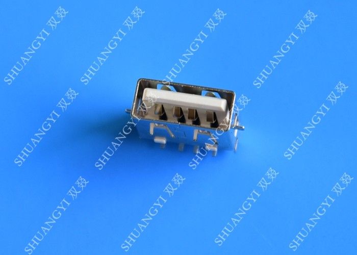 DIP 180 Degree Jack Socket 4 Pin USB Charging Connector , 15mm USB 2.0 Female Type A Connector