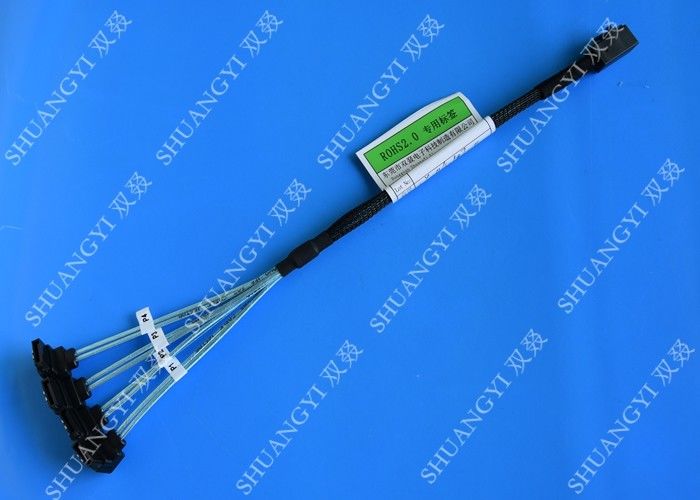 Blue SFF 8643 To 4 SATA SAS Hard Drive Cable Fanout 12gbps Flexible Design