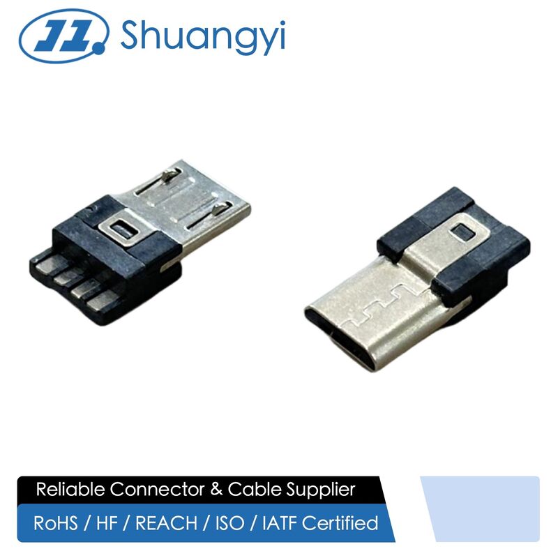 USB Micro-B Male Wire Connector 4Pin Gold-Plated Terminal | Electronic Signal Cable Connector for Mobile Devices & PCB Assembly