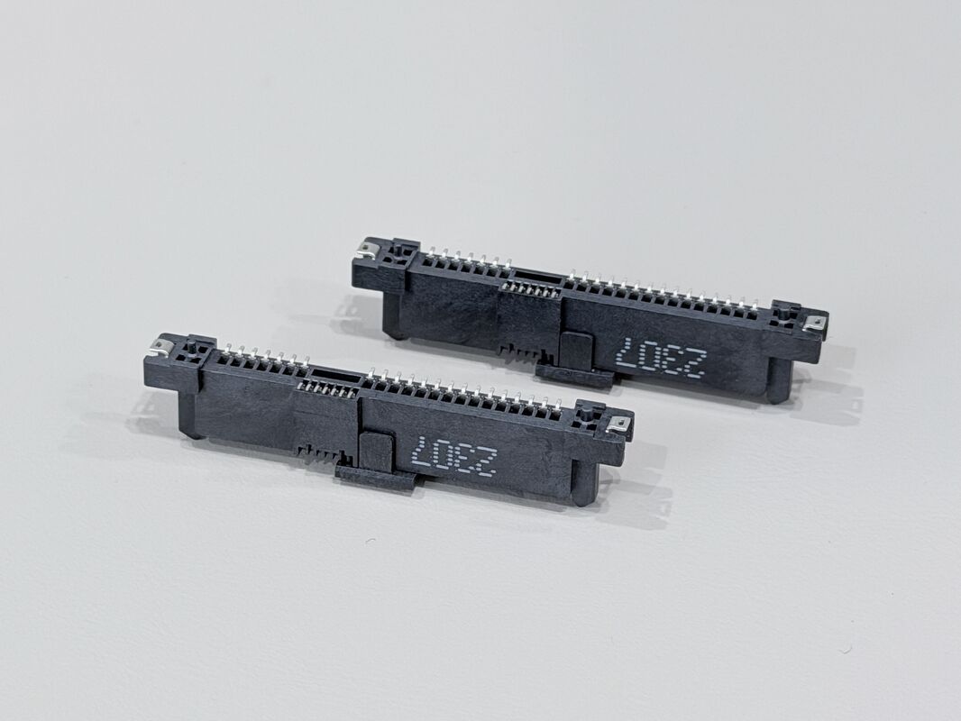 SAS 29 Pin Female Socket SMT Connector with Positioning Column & Fishhook | Gold-Plated for High-Speed Data Systems, Automotive & Storage Applications