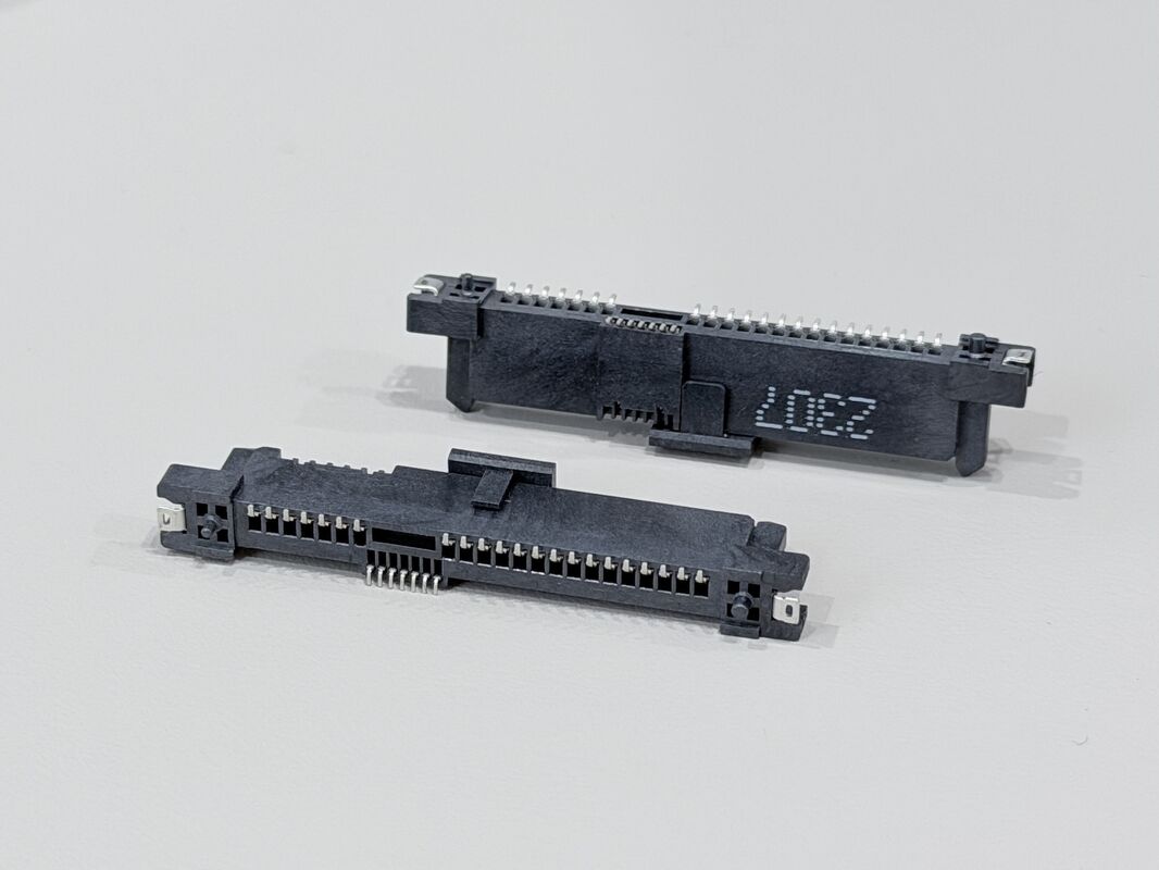 SAS 29 Pin Female Socket SMT Connector with Positioning Column & Fishhook | Gold-Plated for High-Speed Data Systems, Automotive & Storage Applications