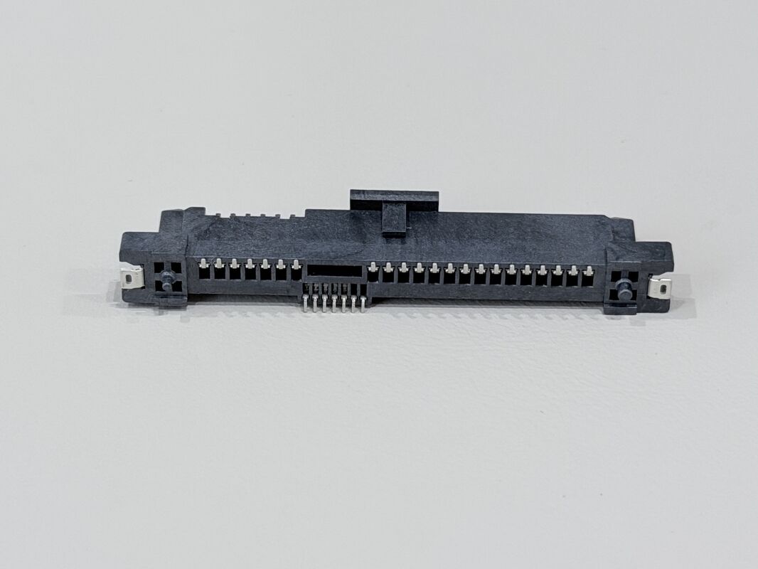 SAS 29 Pin Female Socket SMT Connector with Positioning Column & Fishhook | Gold-Plated for High-Speed Data Systems, Automotive & Storage Applications