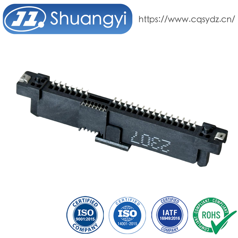 SAS 29 Pin Female Socket SMT Connector with Positioning Column & Fishhook | Gold-Plated for High-Speed Data Systems, Automotive & Storage Applications