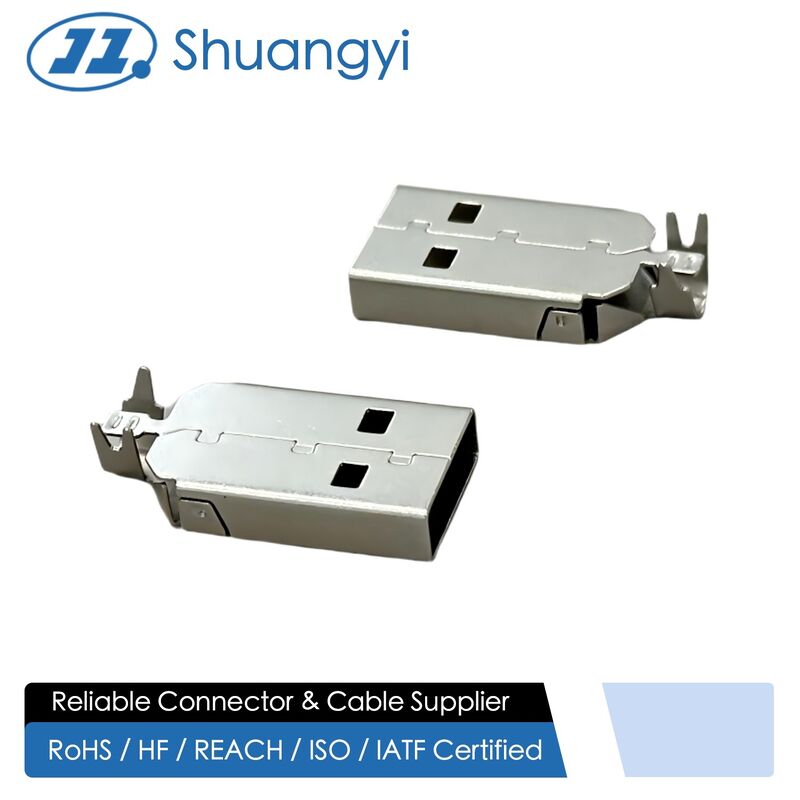 USB 2.0 AM Connector Two-Piece Metal Shell 24.7mm | Pin Wire Cable Electrical Electronic Terminal Connector for Power Transmission & Customization