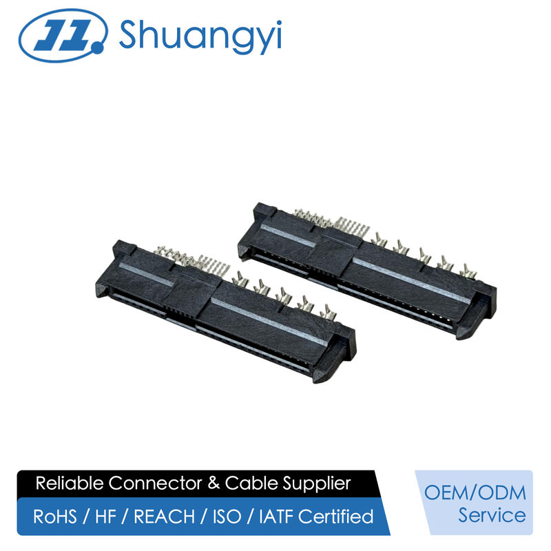 High-Speed SAS 29P IDC Female Cable Connector 180° with Peg, Phosphor Bronze Terminals & Gold G/F Contact | Electrical Signal Connector for PCB & Wiring Harness Customization