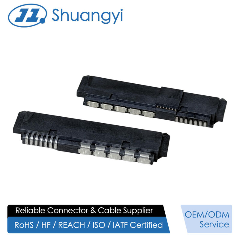 SAS 29P 1.27mm Pitch Right-Angle Solder Female Pin Connector with Positioning Peg & Thick Back Cover, 15U