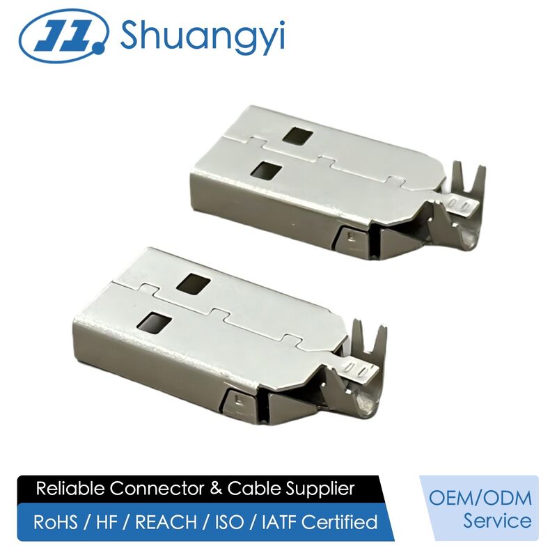 USB 2.0 AM Connector Two-Piece Metal Shell 24.7mm | Electrical Wire Cable Terminal Connector for Power & Data Transmission