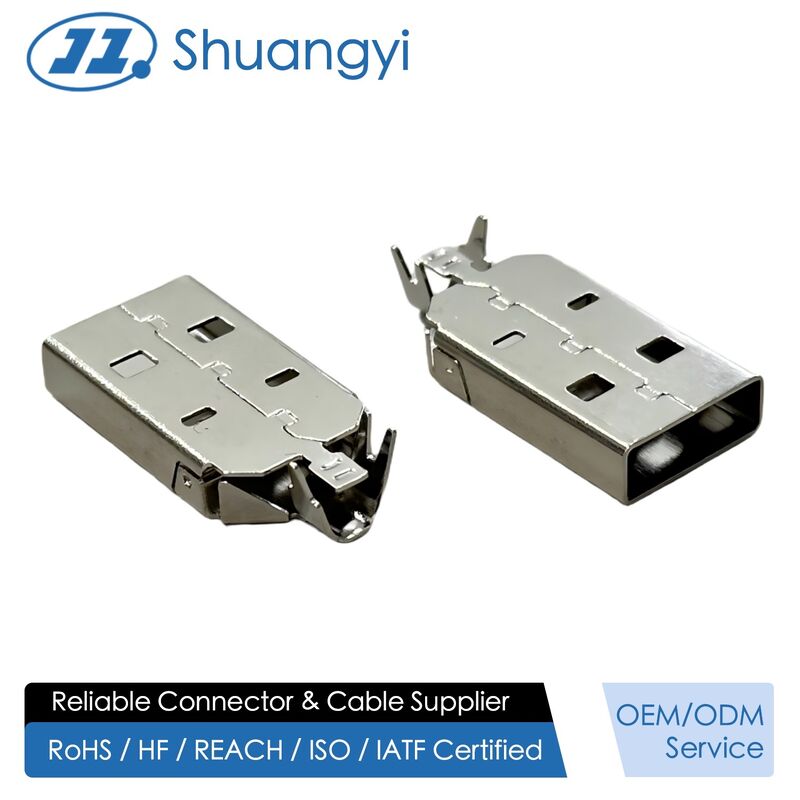 USB 2.0 AM Dual-Piece Connector | Brass Shell, Ni Plated 80u”, Wire Cable Electrical Signal Connector for PCB, Power & Automotive Applications