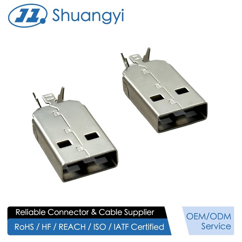 USB 2.0 AM Connector Two-Piece Metal Shell | 24.7mm Length | 2.2mm Cable OD | Electrical Wire Terminal Connector for Data & Power Transmission