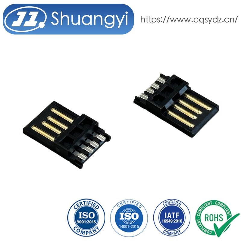 USB 2.0 AM Solder-Type Connector, Black Gold-Plated 5u