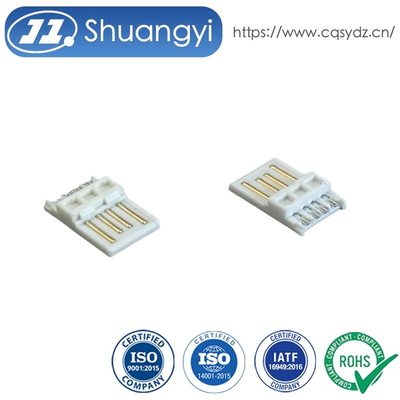 USB 2.0 AM Male Wire Solder Connector 5U Gold-Plated Terminal for Power & Data Transmission Cable Assembly