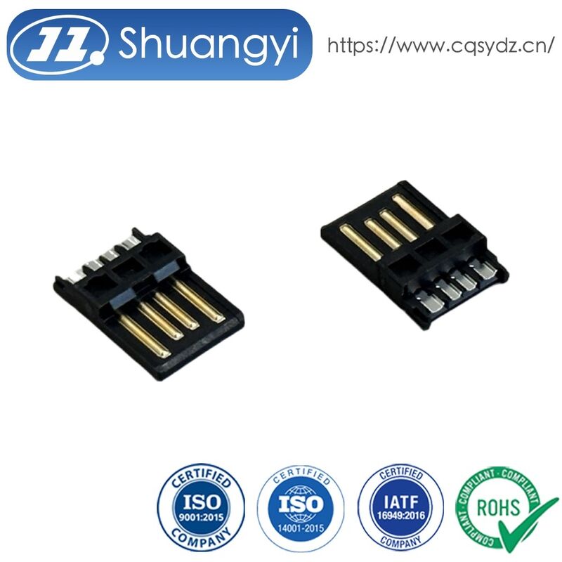 USB 2.0 AM Male Solder Connector with Wide Solder Cup | Black Gold-Plated 15U” Wire Cable Terminal Connector for PCB, Automotive, Electronics & Power Transmission