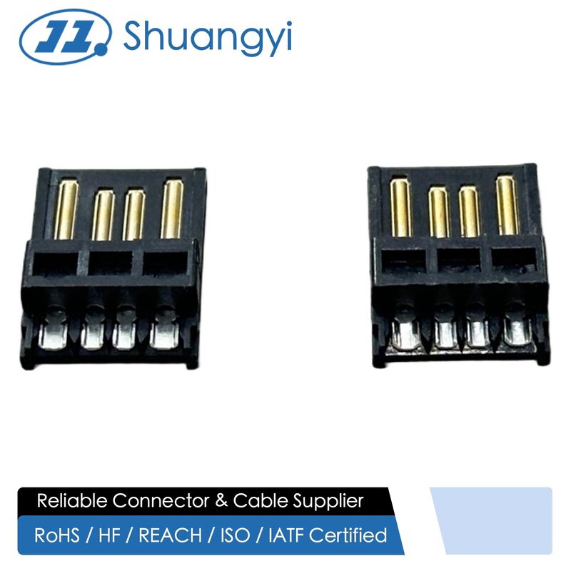 High-Precision USB 2.0 AM Connector Wire-Solder Type with Wide Solder Cup, Black Gold-Plated Terminal Connector