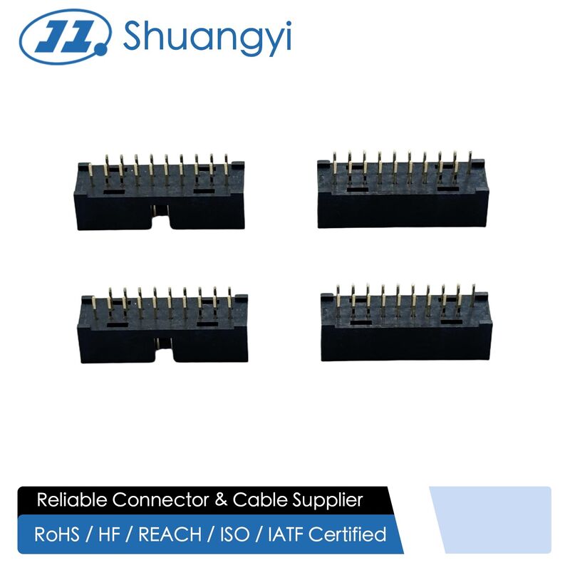 IDC 20-Pin Dual-Row Fully-Shrouded Male Connector, Pin-Header Type, Exposed 3.2mm Gold-Plated G/F