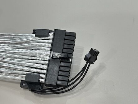 ARGB 24Pin ATX Power Cable Connector Extension – White Sleeved Modular PSU / Motherboard Cable