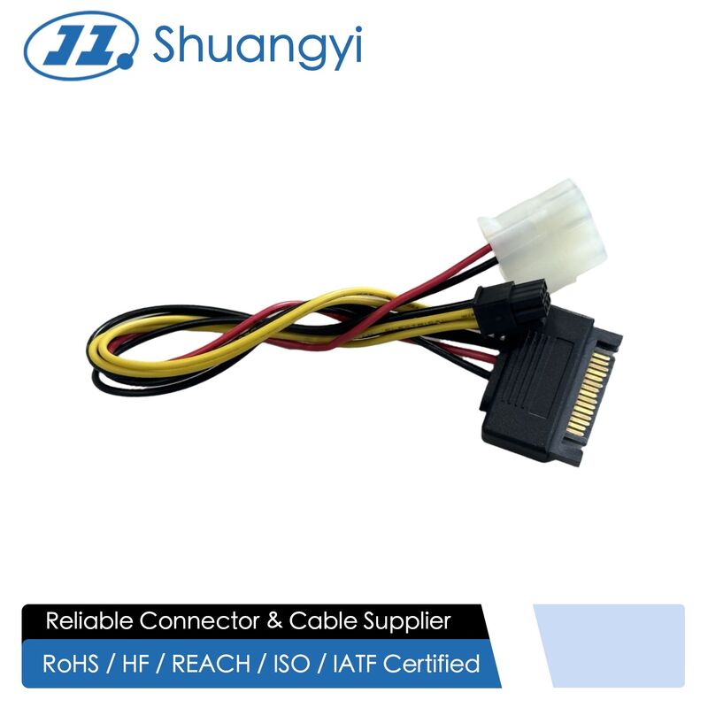 SATA 15Pin Power Cable Connector Splitter to 4Pin Molex and 4Pin Floppy – Electrical Wire Harness for HDD / Fan / LED / Server