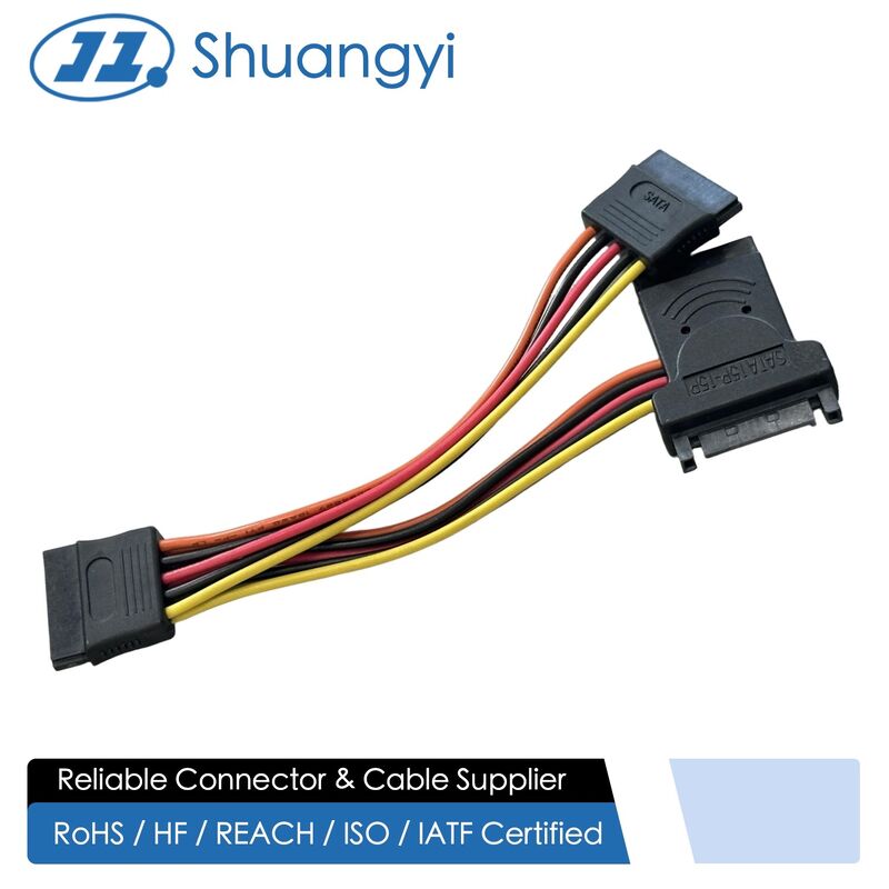 SATA 15Pin Power Connector Y Splitter Cable – 1 to 2 Female Electrical Wire Harness for HDD / SSD / Server Power Distribution