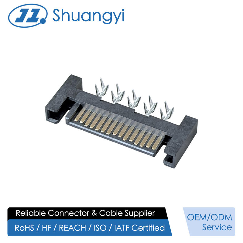 SATA 15P Male Connector | Crimp-Type Terminal 15µ” Gold Plated | Electrical Electronic Signal PCB Wire Cable Connector for Server, Automotive, Power Transmission