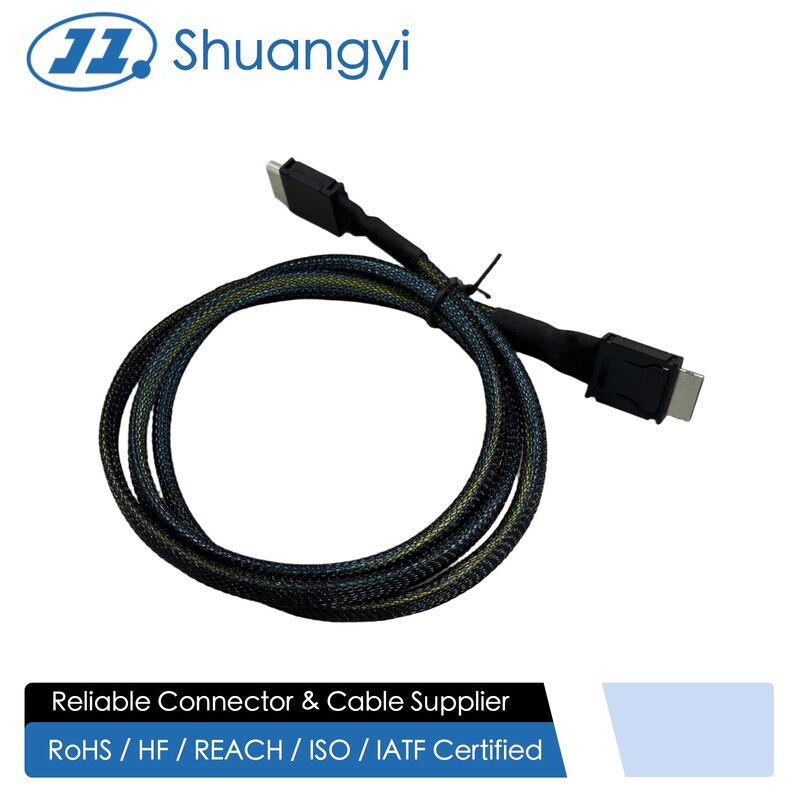 SFF-8654 8i to SFF-8654 8i High-Speed Mini SAS HD Connector Cable, 1.0 m 32AWG 85 Ω Braided Assembly