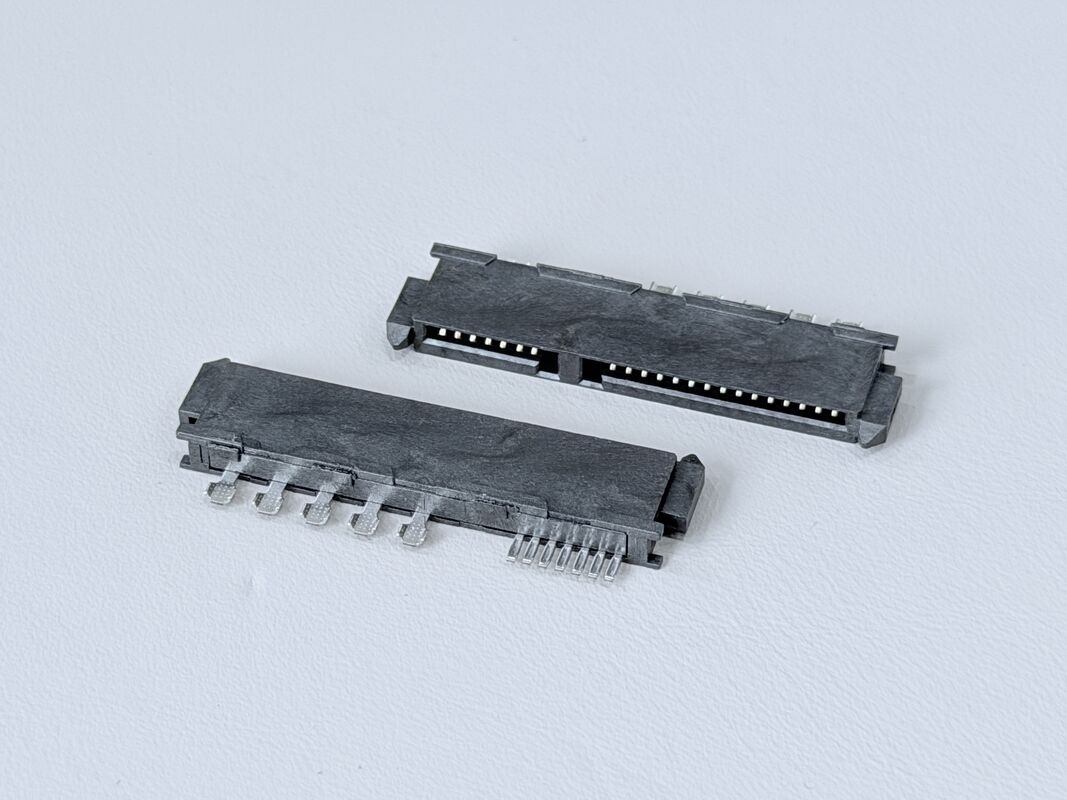 SATA 22P Female Connector | 32-Wire Solder Type 180° G/F Gold Plated | Electrical PCB Signal Terminal Connector for Server, Automotive, Wire Cable Applications