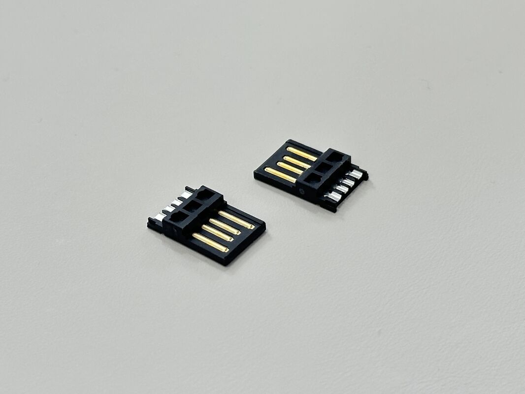 High-Precision USB 2.0 AM Connector Wire-Solder Type with Wide Solder Cup, Black Gold-Plated Terminal Connector