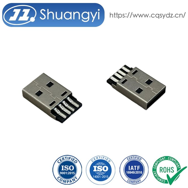 High-Durability USB 2.0 AM Connector – Integrated Solder-Type Black Housing Gold-Flash Plated Interconnect