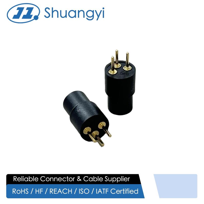 3 Pin Round Male Power Connector, Gold-Plated PCB Solder Terminals Connector