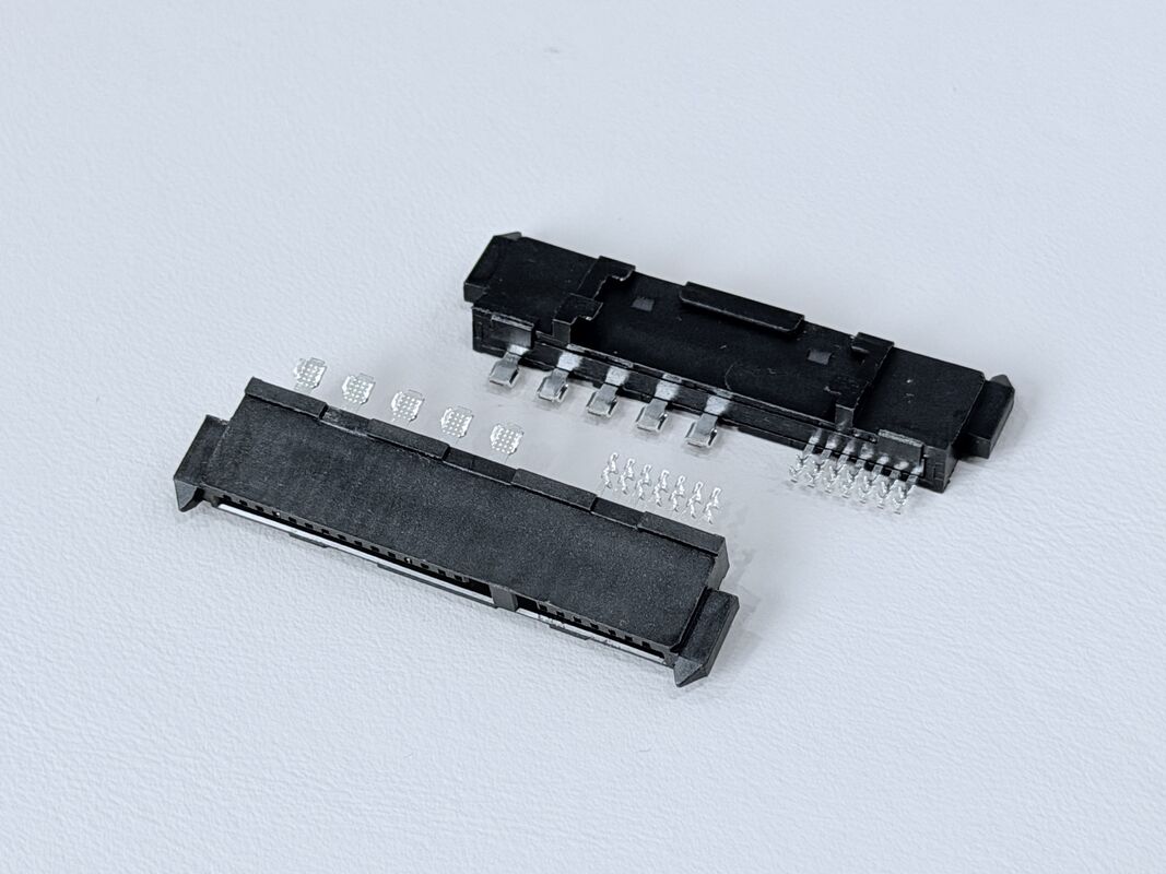 SATA 22-Pin Female Connector Series, 15P Reverse-Cup Type, 180° SMT, Gold-Plated G/F, Electronic Signal & Power Transmission Connector for Server, Automotive & PCB Applications