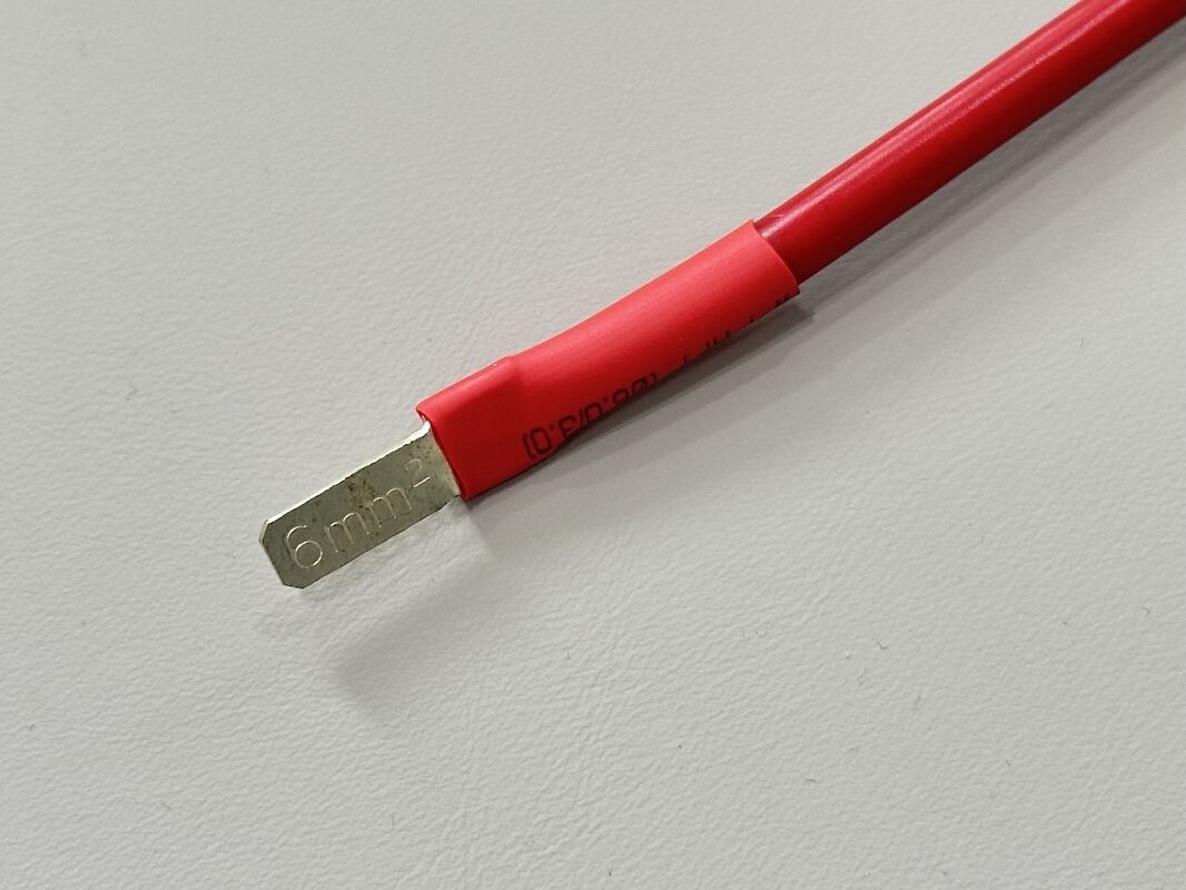 Battery DC Power Cable Ring Terminal to Flat Tab Connector, Custom Red Wire Harness for Inverter, Solar Energy Storage, Automotive Power Distribution, High Current Electrical Connection Cable Assembly