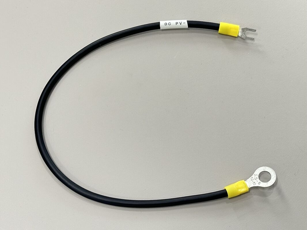 Ring to fork terminal power connector cable, DC PV negative grounding wire harness for battery, inverter, automotive and server electrical distribution, customization for pin size and cable length