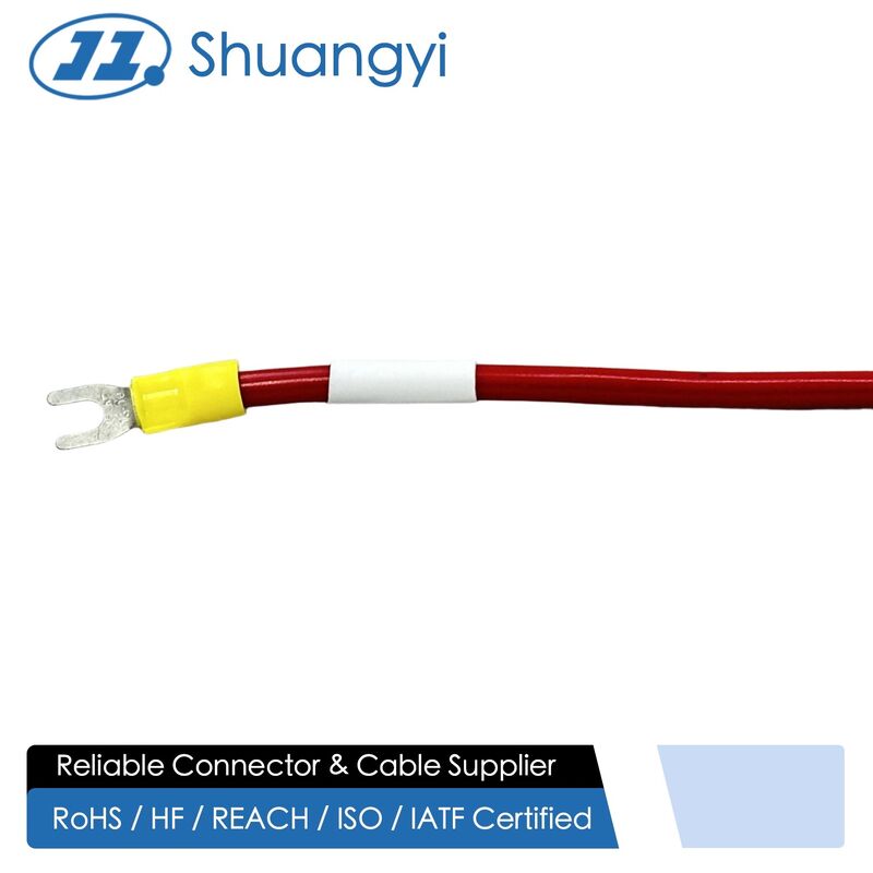 Ring to fork terminal power connector cable, DC PV negative grounding wire harness for battery, inverter, automotive and server electrical distribution, customization for pin size and cable length