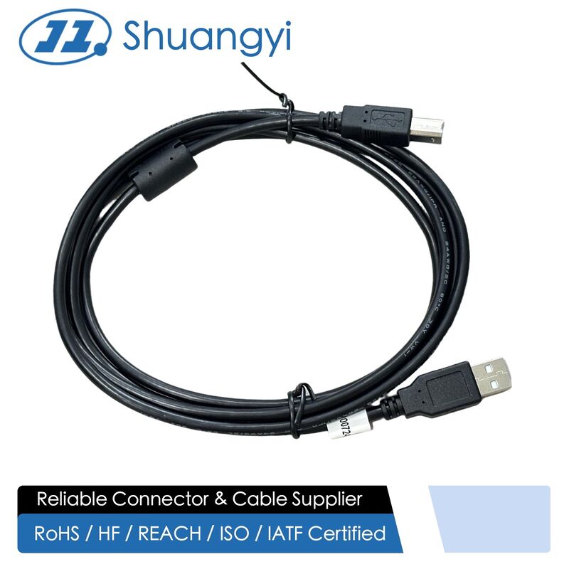 High-speed USB Type A to Type B connector cable for printer, scanner, server, and industrial equipment signal transmission with ferrite core and reliable power supply