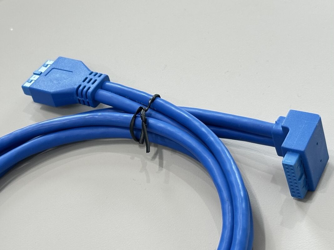 USB 3.0 20-Pin Internal Header Connector Cable, Right-Angle to Straight, Blue Electronic Wire Harness for PC Case Front Panel, Server Signal and Power Transmission Customization