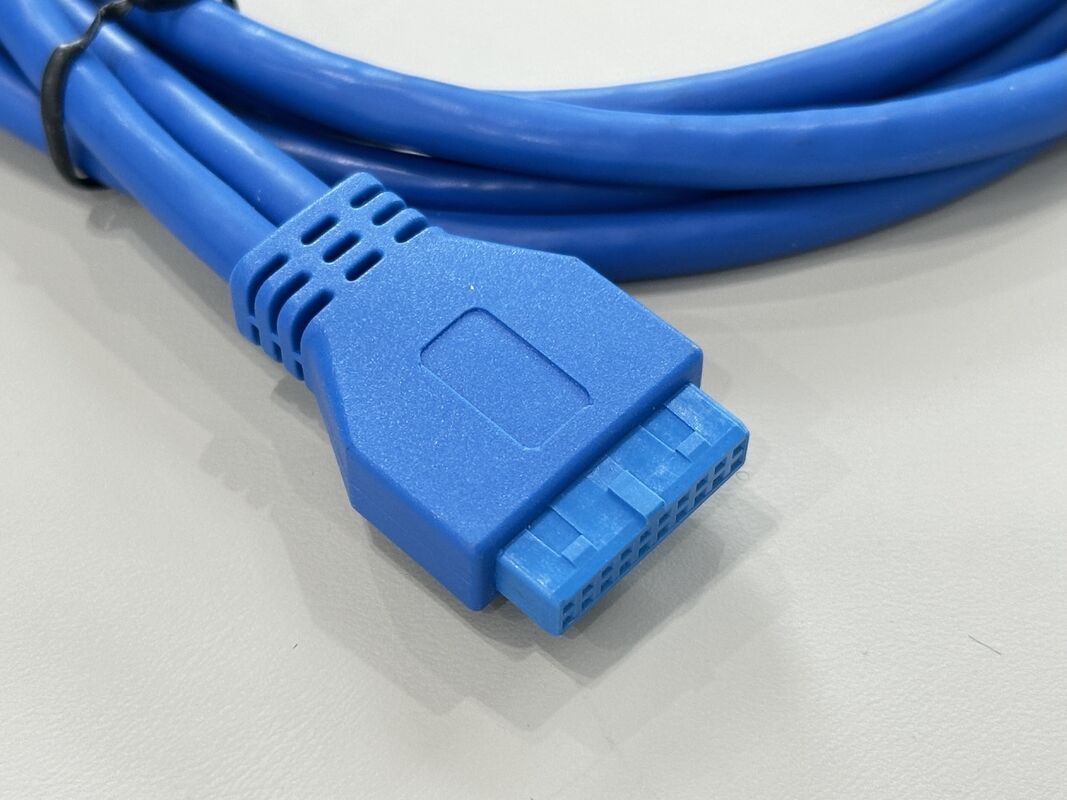 USB 3.0 20-Pin Internal Header Connector Cable, Right-Angle to Straight, Blue Electronic Wire Harness for PC Case Front Panel, Server Signal and Power Transmission Customization