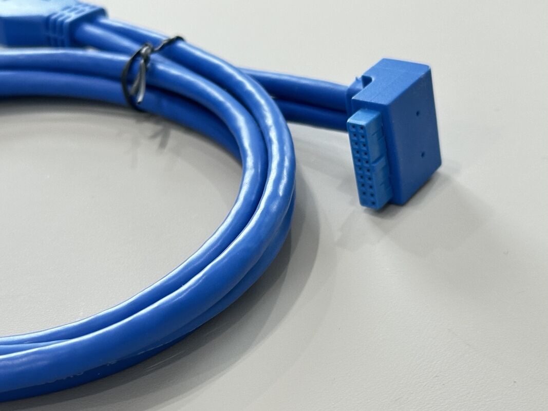 USB 3.0 20-Pin Internal Header Connector Cable, Right-Angle to Straight, Blue Electronic Wire Harness for PC Case Front Panel, Server Signal and Power Transmission Customization
