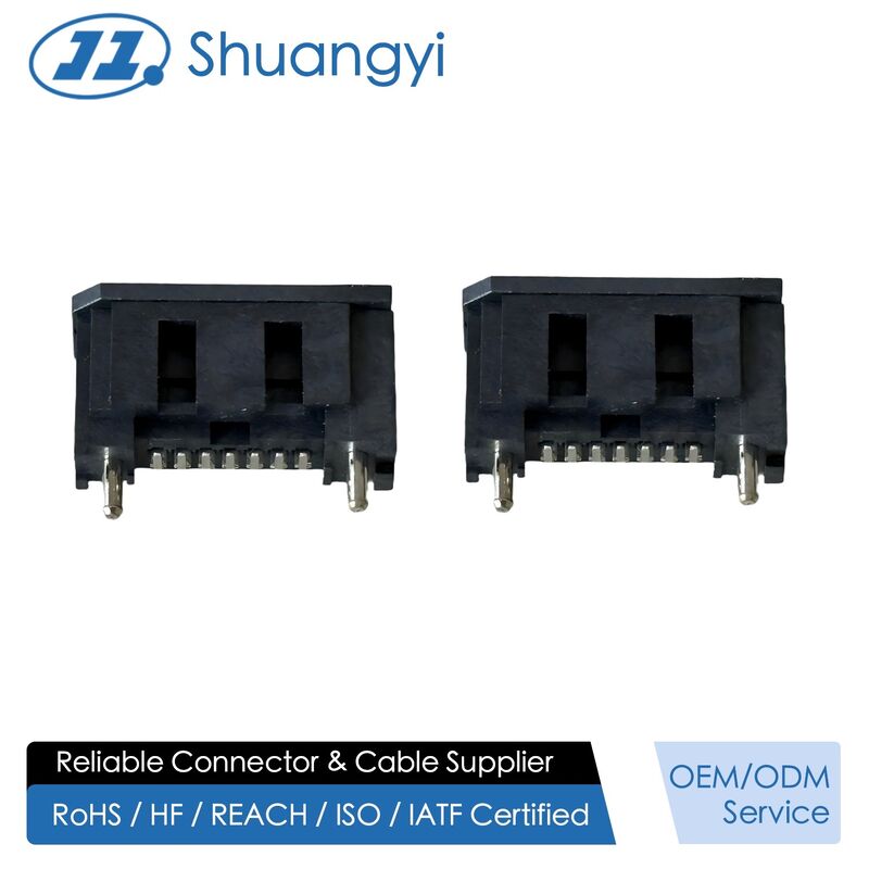 High-reliability SATA 7-pin PCB connector, 1.27 mm pitch power/signal connector for HDD/SSD storage, industrial control, server boards, OEM custom wire harness and cable assemblies
