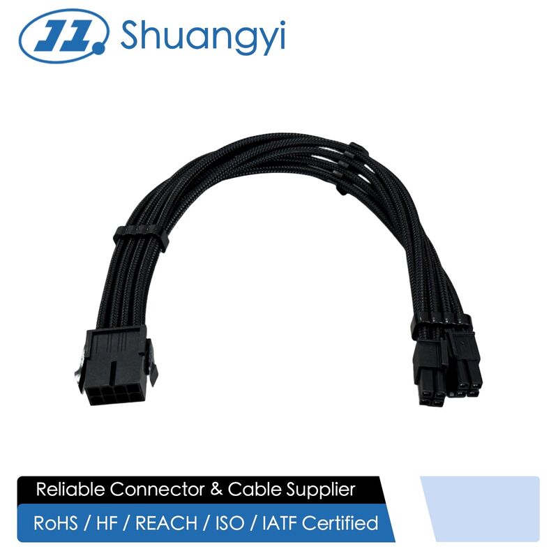 Custom Sleeved 8-Pin Power Cable Harness, wire to wire connector assembly for server GPU PSU power transmission, black braided cable, high-current electrical connector, OEM customization solution