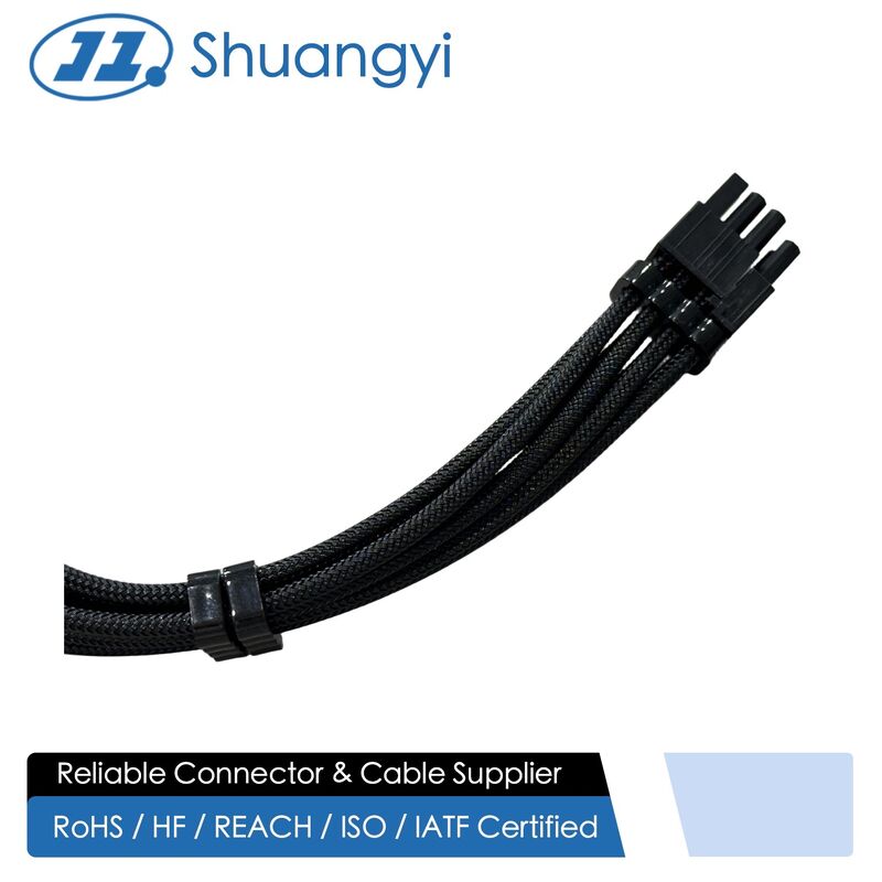 8 Pin PCIe power connector cable, sleeved PSU extension wire harness, electrical signal terminals customization for server GPU transmission male to female power connector applications