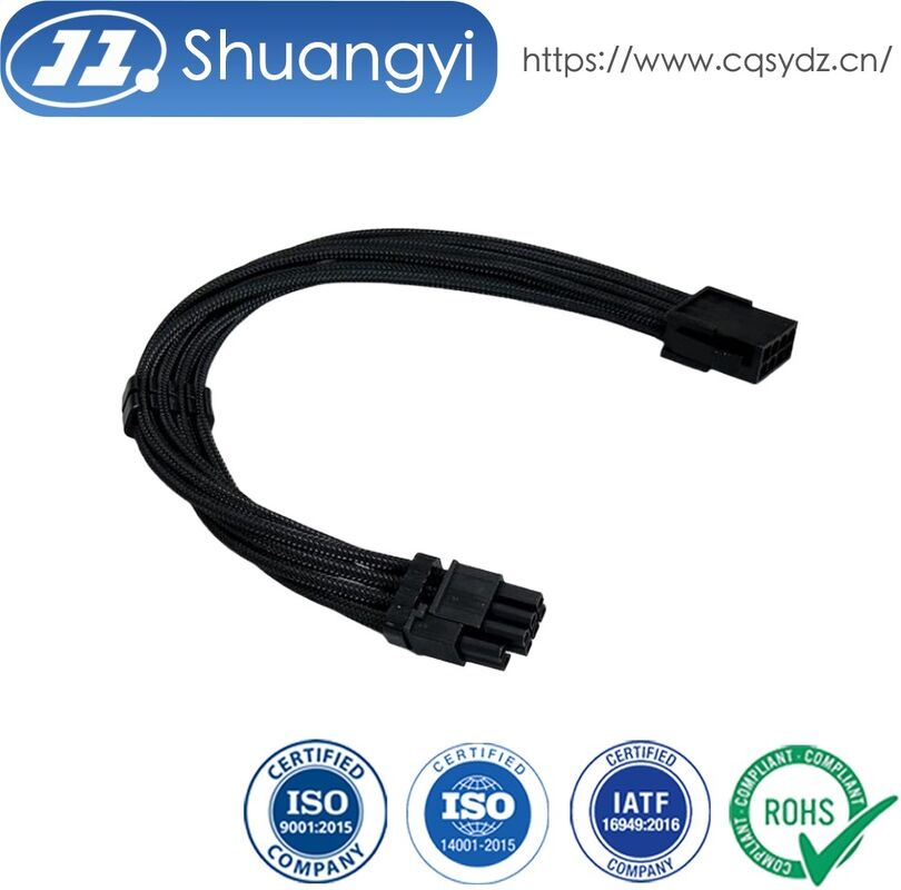 8 Pin PCIe power connector cable, sleeved PSU extension wire harness, electrical signal terminals customization for server GPU transmission male to female power connector applications