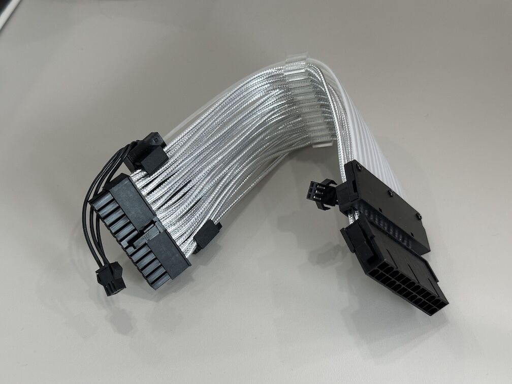 ARGB 24 Pin ATX Power Connector Extension Cable, White Sleeved Wire Harness for Gaming PC PSU Modular Motherboard Power Supply, Customization for Case Mod Builds