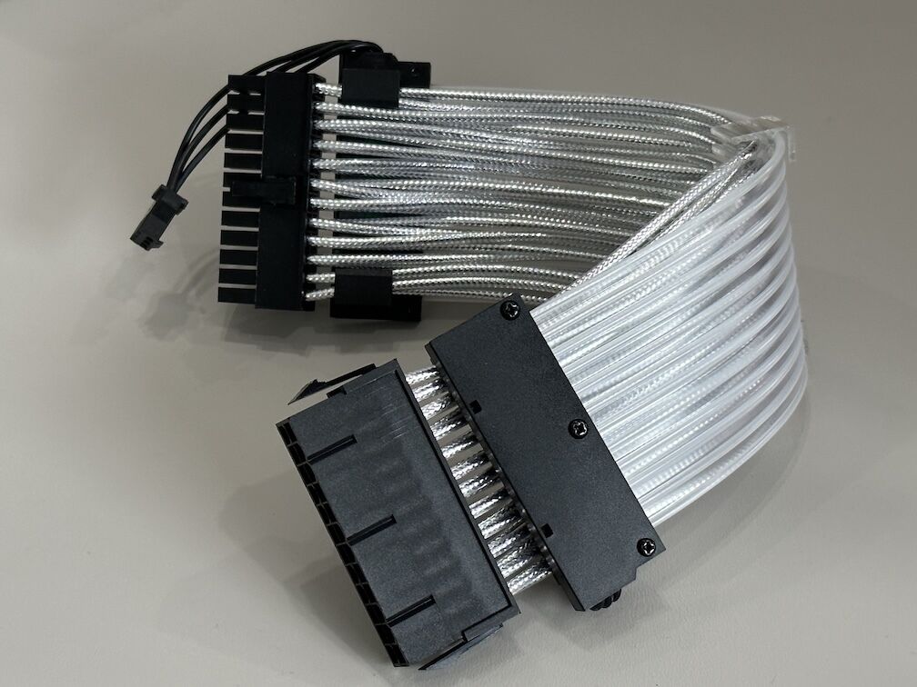 ARGB 24 Pin ATX Power Connector Extension Cable, White Sleeved Wire Harness for Gaming PC PSU Modular Motherboard Power Supply, Customization for Case Mod Builds