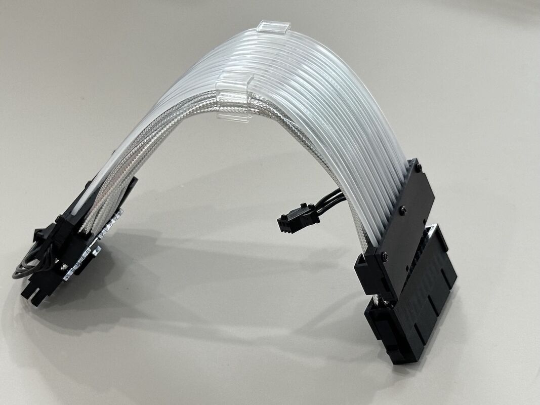 ARGB 24 Pin ATX Power Connector Extension Cable, White Sleeved Wire Harness for Gaming PC PSU Modular Motherboard Power Supply, Customization for Case Mod Builds