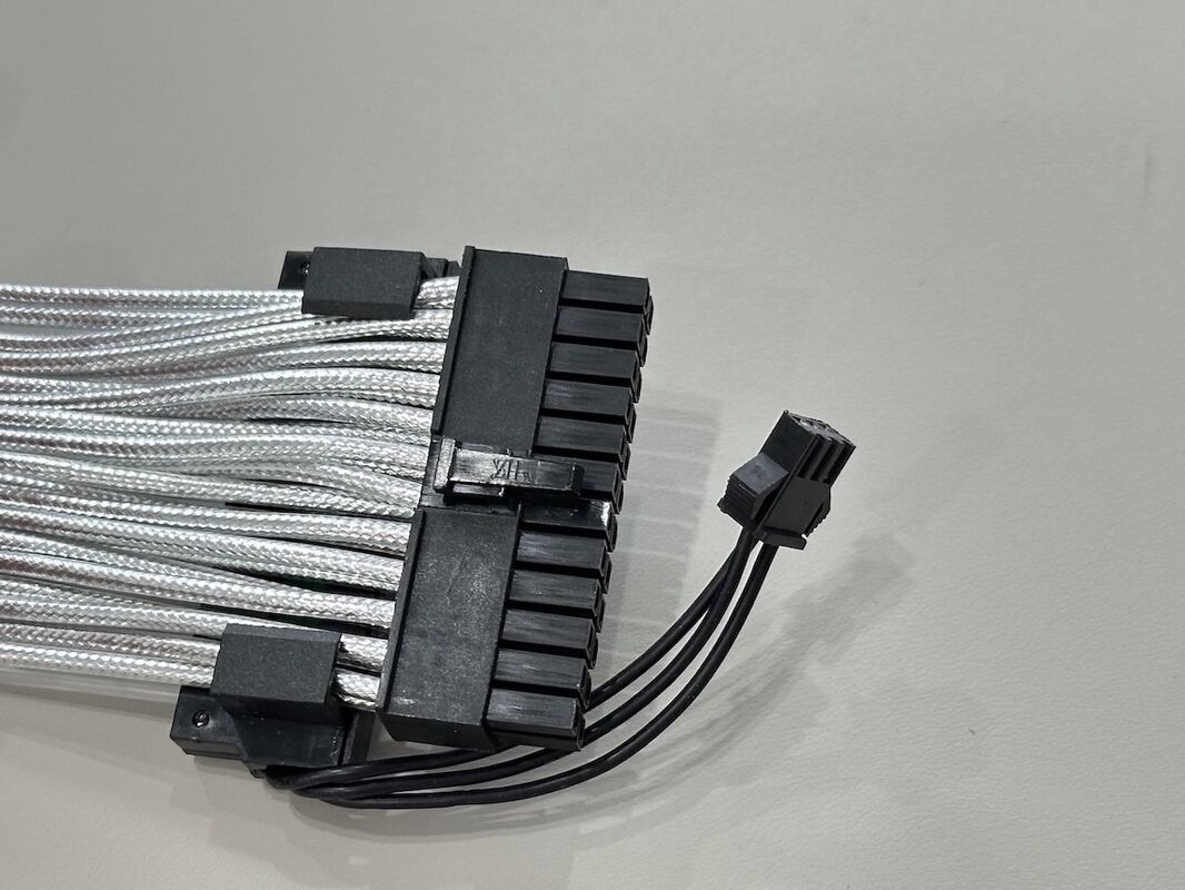 ARGB 24 Pin ATX Power Connector Extension Cable, White Sleeved Wire Harness for Gaming PC PSU Modular Motherboard Power Supply, Customization for Case Mod Builds