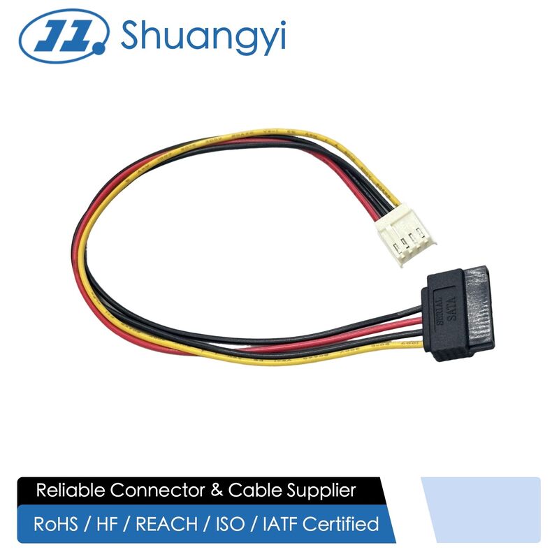 SATA power connector to 3-pin PCB wire cable harness, electrical power transmission terminals for server, HDD, industrial control, customization for automotive and electronic devices